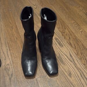 Stuart Weitzman Black Heeled Boots with Square Toe